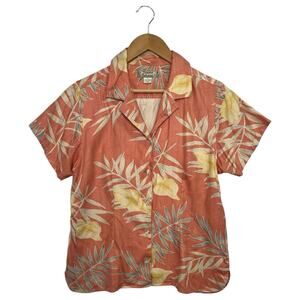 Tommy Bahama Top Womens Small Orange Coral Silk Floral Tropical Hawaiian Beach